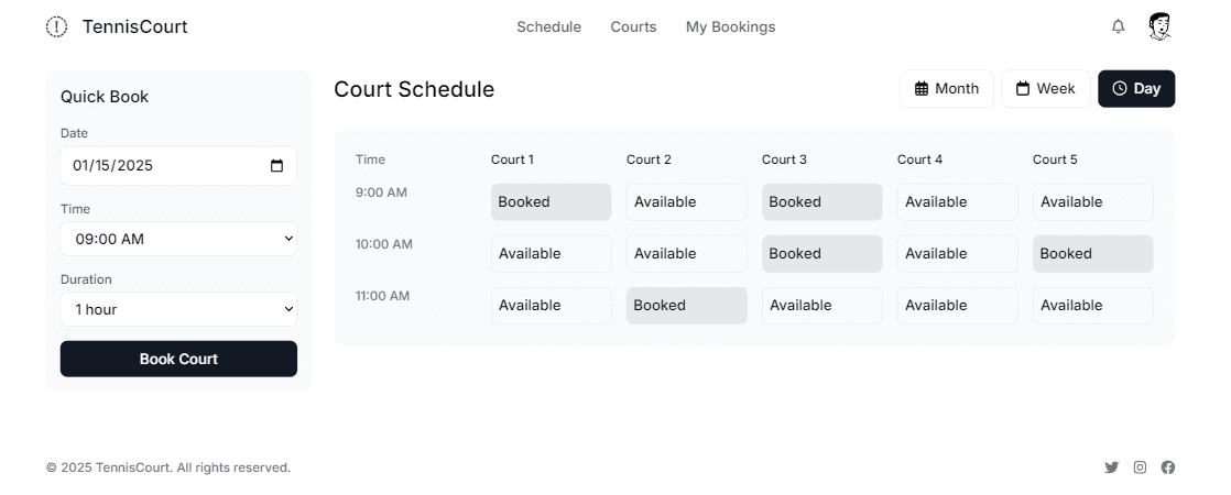 Tennis Court Schedule